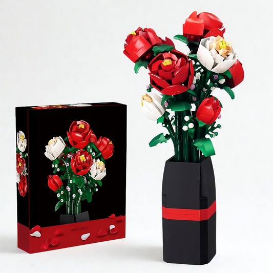 Red&White Roses with Vase 812PCS