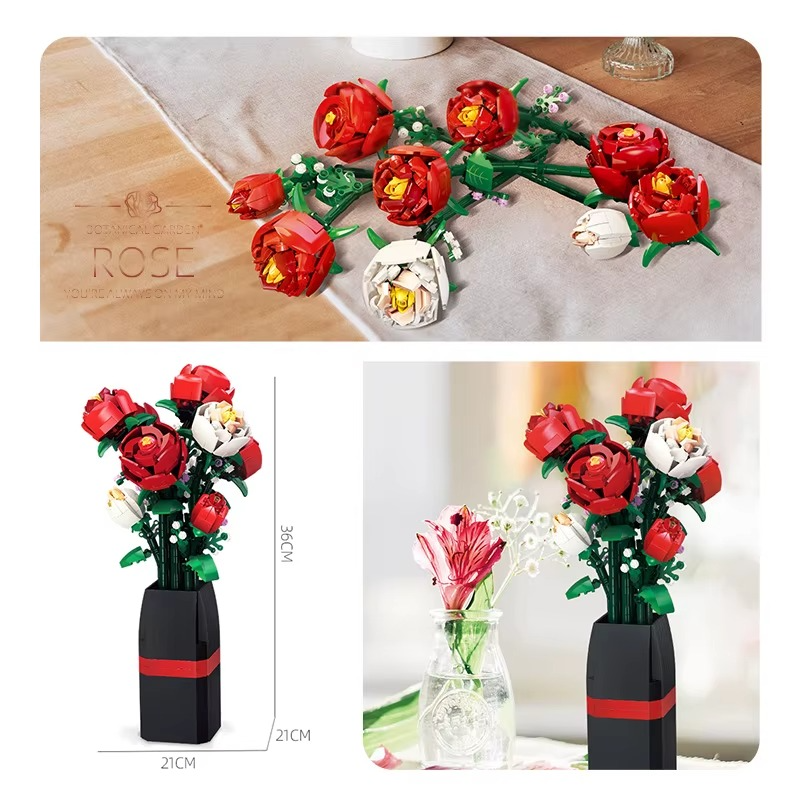 Red&White Roses with Vase 812PCS
