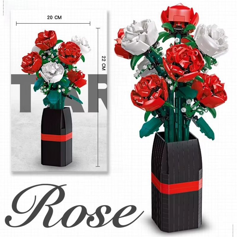 Red&White Roses with Vase 812PCS