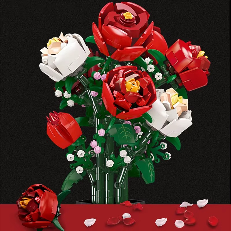 Red&White Roses with Vase 812PCS